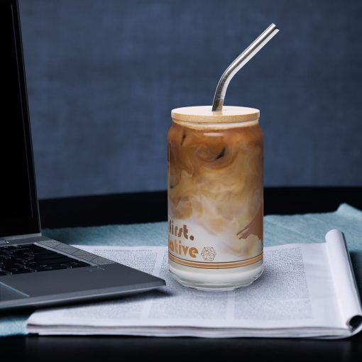 Roll Initiative Can Glass with Lid and Straw