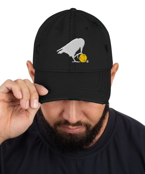 White Raven Distressed Dad Hat