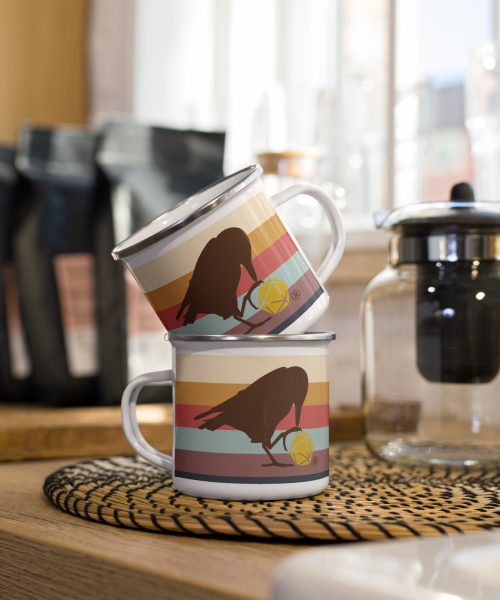 Brown Raven Striped Enamel Mug