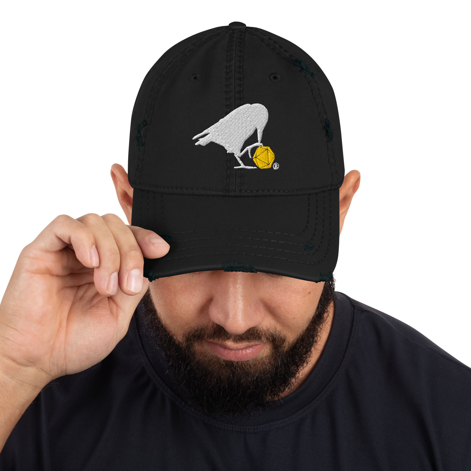 White Raven Distressed Dad Hat