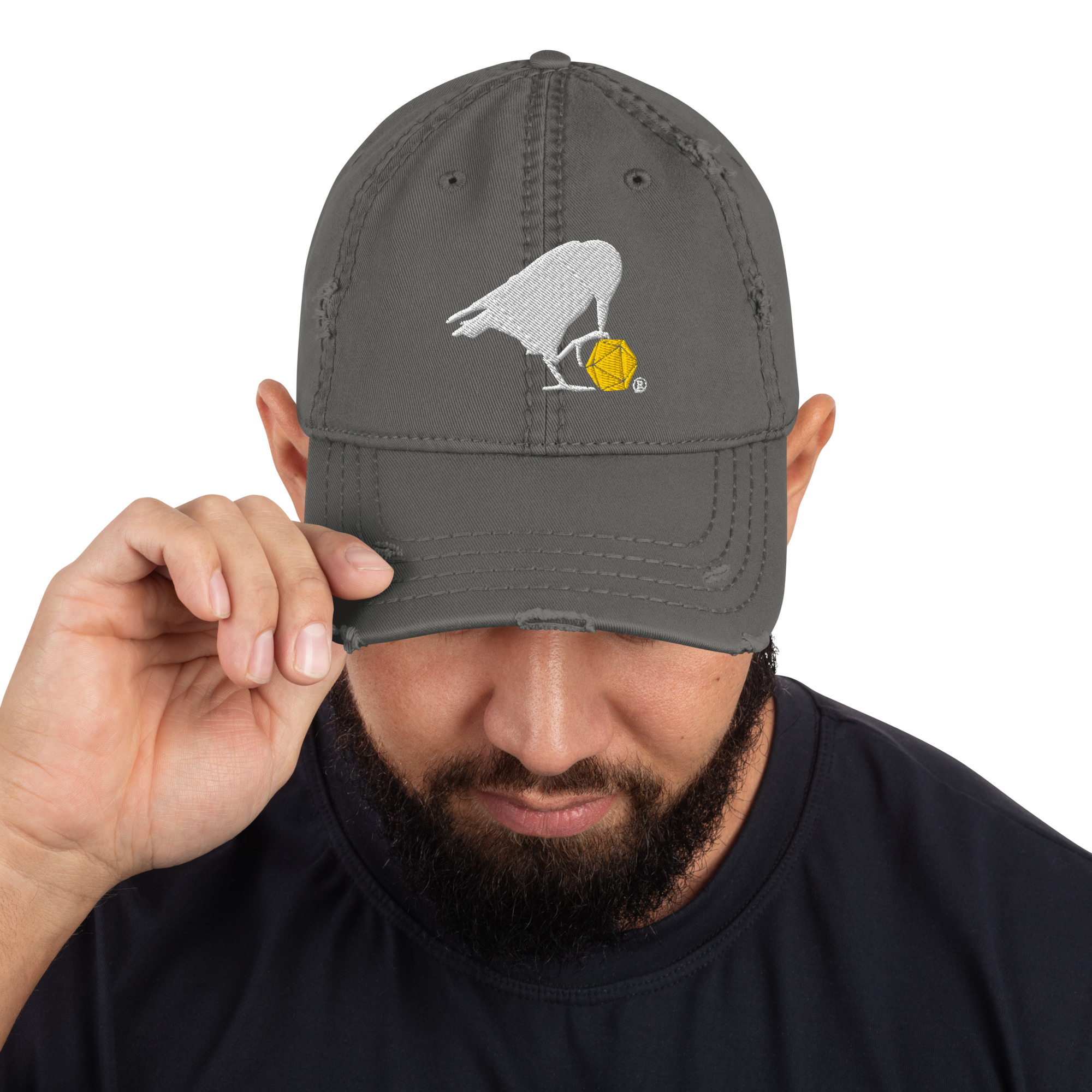 White Raven Distressed Dad Hat - Image 4