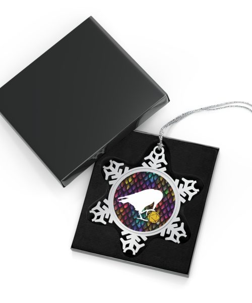 White Raven Dragonscale Pewter Snowflake Ornament