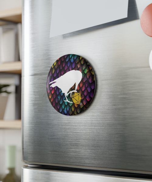 White Raven Dragonscale Button Magnet