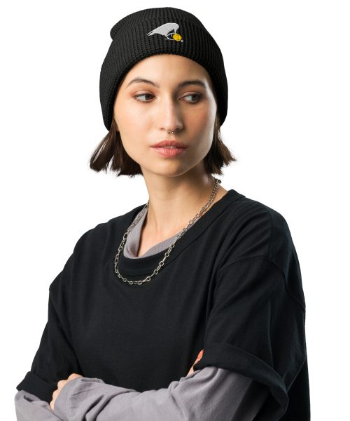 White Raven Waffle Beanie